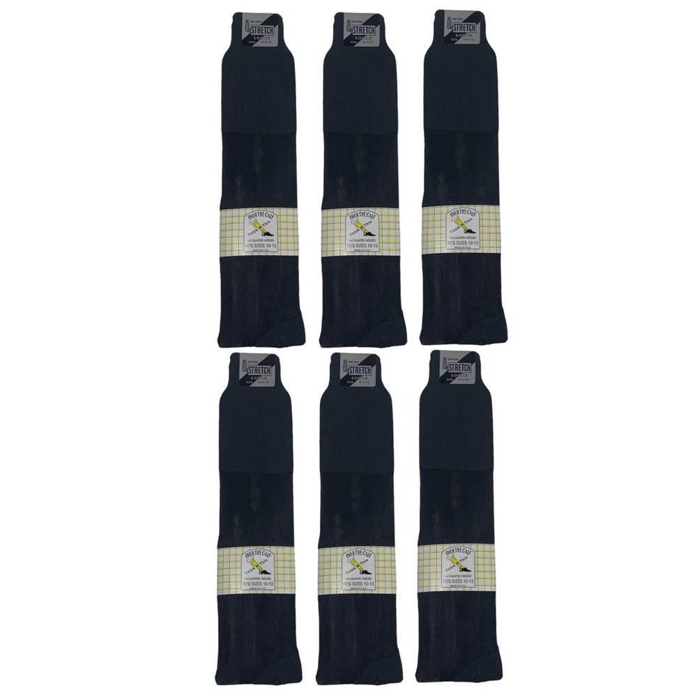 Lot of 6 Vintage 1960’s Black Men’s Over the Calf Tall Thin Sheer Dress Socks